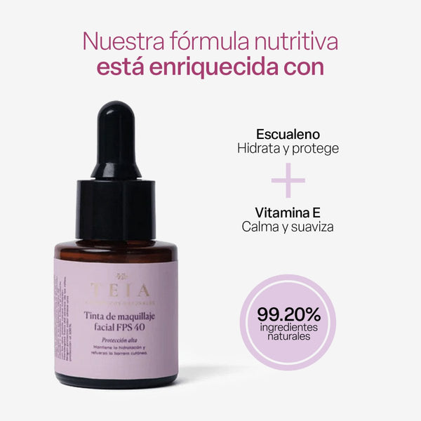 Tinta Facial de Maquillaje FPS 40 - TEIA Cosméticos cosmética natural clean beauty #00muyclaro #01claro #02medio #03bronceado #shared